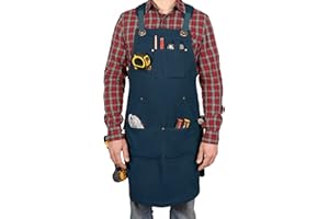 PRECISION DEFINED PD Grembiule da Falegname in Tela con Spalline, 9 Tasche per Attrezzi Incrociate sul Retro | Grembiule da Carpentiere, Cucitura in Pelle