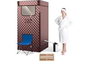 HOMASIS Sauna à vapeur portable avec générateur de vapeur de 3 l, sauna pour la maison, avec télécommande, 9 niveaux de température et 9 minuteries, tente de sauna mobile avec chaise pliante et