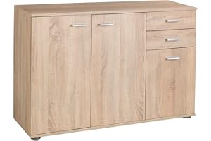 Home4You Kommode mit 3 Türen und 2 Schubladen - Eiche Sonoma - 106 cm breit - Sideboard Mehrzweckschrank