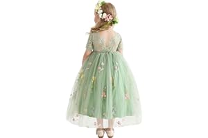 Amissz Flower Girl Dresses Lace Back Floral Embroidery Princess Birthday Tutu Tulle Festive Dress Girl Bridesmaid Wedding Party Pageant Prom Dress 2-8 Year