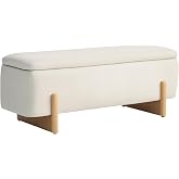 HOMCOM Banc de Rangement Bout de Lit Rembourré 111 x 44 x 44,5 cm Crème | Tissu Effet Lin, Charnières de Sécurité, Pieds Stab
