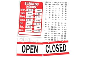 ASSURED SIGNS Opening Hours Sign Kit - Bright Red and White Colors - 7.7 x 11.7" - Includes Open & Closed Signage and Number Sticker Set - Ideal Opening Time Sign for Shop Window