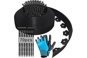 HENGRONGSHEN Vallas Borde Jardin Exterior Flexible de 15m x 10cm, Bordura Jardin Exterior, con 70 Uñas y Guantes, Borde de Jardín de Plástico, Valla Jardin, Bordes de Valla de Jardín, Borde de Corte - Nergo
