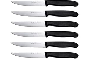 Ruffulon Coltello da Cucina Professionale,Set di 6, Coltelli da Bistecca,Coltello da Bistecca in Acciaio Inox di Alta Qualità,Utensili da Cucina Neri,Coltelli da Tavola Resistenti