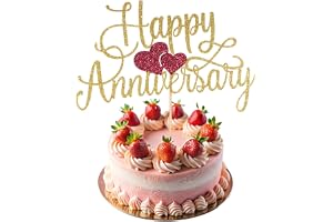 Happy Anniversary Cake Dekorativt Guld Glitter Grattis Årsdag Tårtdekoration Bröllop Jubileum Tårta Toppar Dekoration Tårtdek