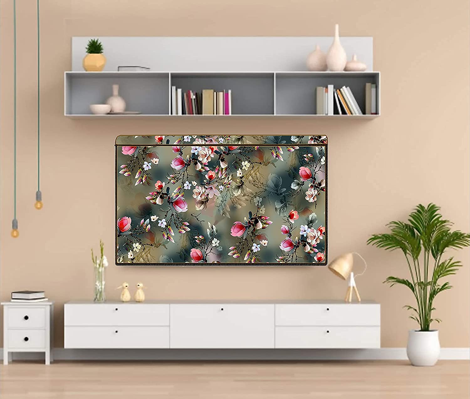 MOGNE FAB Dustproof Waterproof Printed LED Cover with Transparent Polythene Layer Compatible for All Brands Led TVs (43 INCH, Green flower), Polyvinyl Chloride (PVC)