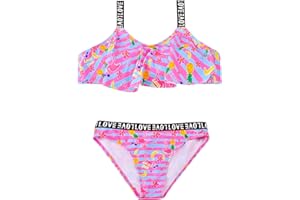 POWER FLOWER Costume da Bagno per Ragazze Costume Intero a Due Pezzi con Volant Set di Costumi da Bagno Tankini Abbigliamento Mare per Bambini 4-16 Anni Ragazza
