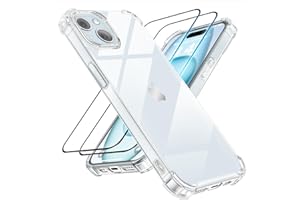 Tentoki 3-in-1 for tempered glass and iPhone 15 case, never yellowing, screen protector iPhone 15 TPU mobile phone case, slim, shockproof, anti-scratch, transparent