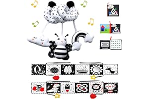 Kulveanju Spirale d'Activité Bébé 0-6 Mois - Montessori Jouet Poussette Bebe, Eveil Bebe Sensoriel Jouet Livre Noir et Blanc Bébé, Cadeaux pour Naissance Garçons et Filles 3 9 12 Mois