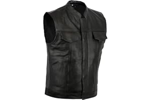 Bikers Gear Australia Lv1010-L The Revolver Gilet de Moto en Cuir Nu Noir, Adulte Unisexe