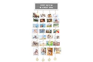 Icona Bay Wall Hanging Picture Frame Collage (15x5, White), Large Family Wall Photo Gallery w/Letter Board, Alphabet & Clips, Multiple Pictures Wall Decor Hanging Display