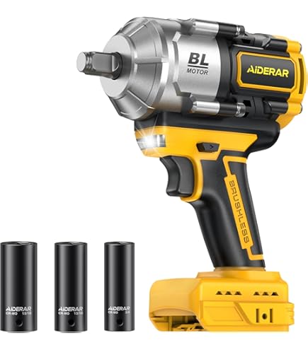 Takuoo 1/2 Inch Cordless Impact Wrench – Brushless, 1200N.m (900ft-lbs) Torque, 3 Speeds, 2x4.0Ah Battery Kit With Sockets & Drill Bits