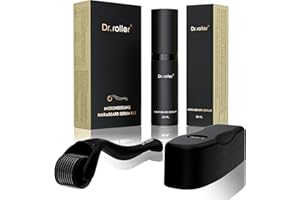 Dr.roller Kit Crescita Barba Uomo - Dermaroller 1.0 mm + Olio Barba 30ml, Dermaroller Capelli Viso, Stimola la Crescita Della Barba e l'ispessimento dei Capelli per Uomini e Donne