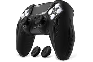 PlayVital Cover Silicone per ps5 Controller,Joystick Custodia Protettiva Antiscivolo&Copri Analogici&Adesivo Touchpad,Compatibile con Base di Ricarica,CyberMech-Nero