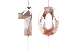 YIRAN Świece urodzinowe na 10. urodziny, cyfry 10, świece w kolorze różowego złota, świeca urodzinowa, świeca urodzinowa, świece na tort, dekoracje na przyjęcie urodzinowe, ślub, rocznicę, świętowanie