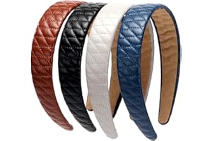 LONEEDY - 4 cerchietti rigidi in pelle con motivo a quadretti, ampi, antiscivolo e con imbottitura, cerchietti alla moda da donna/ragazza (motivo scozzese nero+marrone+blu+bianco)