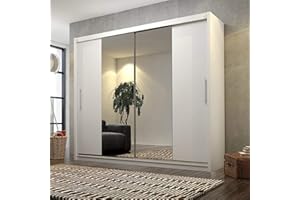 CHECO HOME AND GARDEN BIG STYLISH SLIDING WARDROBE 204cm !! BIG MIRRORS !! LED !! MANY COLOURS !! (A White, Without Led)