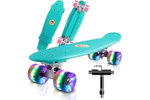 CUTEMELO 22" Skateboard Planche à roulettes avec LED Light Up Roues, Table en Plastique Renforcé, Mini Cruiser Roulement ABEC-7, pour Fille Garçon Débutant
