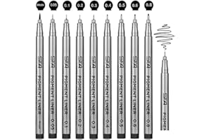 Beupro - Bolígrafos Fineliner de Beupro - Tinta de pigmentos negra - Punta metalizada superfina - Ideal para ilustradores, diseñadores, arquitectos, etc