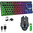 CHONCHOW Wireless Gaming Keyboard and Mouse Combo Rechargeable 87 Key LED Light Up Keyboard Ergonomic Gaming Mice Backlit 2.4g Gamer Mouse and Keyboard for Xbox PS4 PS4 PC Laptop (local, black combo)