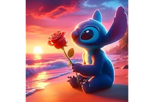 QINRUBB DIY Stitch Peinture Diamant Painting Kit, 5D Fleurs Art du Diamant Complet Kits, Dessin Animé Diamond Art Kits Strass Point de Croix Painting pour Adultes Débutants Maison Décor 30X40cm