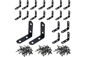 NAHUAA 20 Piezas Escuadras Metalicas 50x50x16 mm Escuadras Para Madera en Forma de L Angulos Metalicos de Acero Inoxidable con 80 Tornillos, Negro