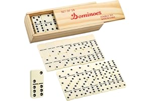 RONGZUBAT Traditional Double Six Dominoes Set,28 Pieces Double 6 Professional Domino Set,Metal Retro Tin Wooden Box,Double 6 Professional Domino Set 28 Tiles Dominoes Set Traditional Games