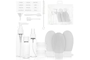 MyGadget Zestaw podróżny [14 szt.] – butelki podróżne | puszki z kremem do napełniania – butelki i pojemniki na krem na kosmetyki – pojemnik podróżny do samolotu, Zestaw podróżny, Version 4