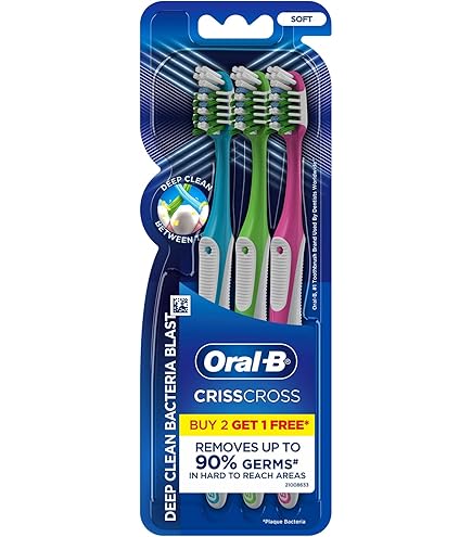 Oral-B Criss Cross Deep Clean Medium Bristles Manual Toothbrush For Adults,Tongue Cleaner, Multicolour Tooth Brush Set, Oral B Dentist Recommended Brand (Family Pack Total 4 Brushes - View #3