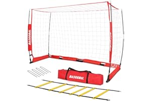BASEGOAL Rrande But de Football - 180cm x 120cm But de Foot Pliable Adulte, Cage de Football, Filet de Foot Portable pour Tous Les Âges, avec Sac de Transport Pratique et échelle d'agilités