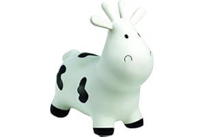 Happy Hopperz Inflatable Bouncy Animal with Grippable Ears/Horns, Easy to Clean Space Hopper for Indoor and Outdoor Play, Bouncing Toy, Pump Included, 12 Months-5 Years, White Cow