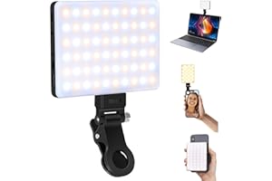 Bonvvie Ricaricabile Luce LED per Selfie, per Video con Clip Anteriore/Posteriore per iPhone Android Telefonica iPad Tablet Laptop,Illuminazione Bicolore per Trucco Vlog Videoconferenza