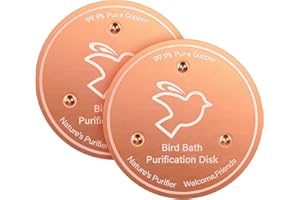SCROLIEY 2 Pack Bird Bath Copper Disk – 99.99% Pure Copper Purification Disk for Bird Bath Clean, Triple-Point Support Self-Cleaning Design Keeps Water Fresh Year-Round, Suitable forBirdbath Bowls