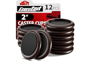 Ezprotekt Non Slip Wood Furniture Caster Cups Φ 50 mm, 12 PCS Furniture Cups, 2” Furniture Pads for Hardwood Floors, Sofas Beds Chairs Coasters with Anti-Slide Round EVA Pads, Dark Brown