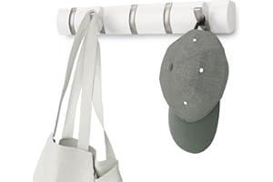 ‎UMBRA Umbra Flip 5 Garderobenhaken – Moderne, Schlichte und Platzsparende Garderobenleiste mit 5 Beweglichen Haken für Jacken, Mäntel, Schals, Handtaschen und Mehr, Weiss