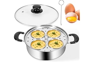 FORNORM Egg Poacher, Stainless Steel Steamer with 4 Cups Poached Egg Maker, Induction Cooktop Steaming Pot for Steamed Eggs, Poached Eggs, Soups, Baby Supplements, Uncoated Non-stick Pan