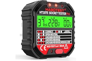 YEREADW Socket Tester RCD Plug Outlet Tester UK, Electrical Receptacle Detector with LCD Display, 90-250V Power Socket Automatic Electric Circuit Polarity Breaker Finder (HT107E)