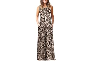 AUSELILY Damen Sommer Ärmelloses, lockeres Maxikleid Lässiges, langes Kleid mit Taschen