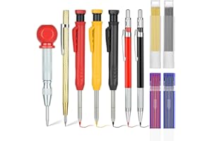 NUZEKY Tischler Tieflochmarker Bleistift Set mit 41 Bleistiftsminen,Zimmermannsbleistifte AnreißWerkzeug 5 Stück Druckbleistift mit 3 Eingebautem Spitzer 2 KöRner Speedmarker für Baumarkt Baustelle Maurer