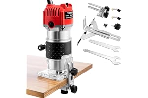 Holdfiturn Electric Hand Trimmer Soft Start Compact Router Kit Speed 30000Rpm 1/4'' Wood Trimmer Palm Router Power Router Tool (Red)
