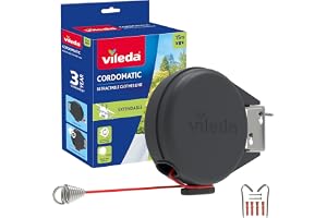 Vileda Single Cordomatic Retractable Washing Line, 15m, Holds up to 15kg | Extendable Clothes Line with Automatic Retraction,