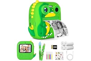 OKYUK Appareil photo instantanée HD 1080P 4 rouleaux papier d'impression carte SD 32G double objectif 2,4 pouces caméra selfie numérique