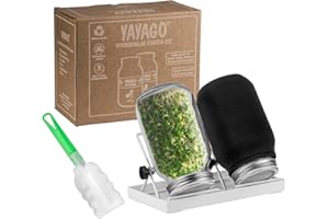 Yayago Sprout Jar Starter Set, Set of 2 Germination Jars, 750 ml for Sprouts and Seedlings, Growing Set for Herbs, Microgreens, Cress, Includes Strainer Lid, Drip Tray, Blackout Sleeves and Cleaning