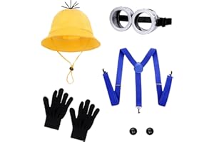 Errshing 8 Pezzi Kit Piccolo Uomo Giallo Costume Adulto Bambini, Cappello Giallo Papillon Blu Guanti Neri Grandi Montatura per Occhi, Minio Costumi di Carnevale Vestito Halloween Film Costume