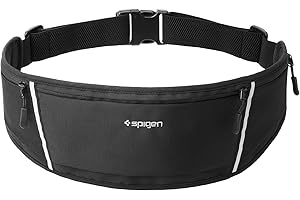 Spigen Dynamic Shield Running Belt, [Lightweight] [Quick-Drying] Running Phone Holder Bum Bag with Reflective Strip and Adjustable Waist Strap for Men and Women - Black