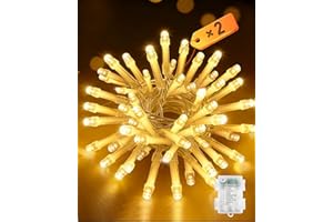 Opard Battery Fairy Lights 2 Pack 50 LEDs 5m, Christmas Lights, 8 Lighting Modes, Timer Function, IP65 Waterproof, Warm White String Lights for Christmas, Outdoor, Indoor