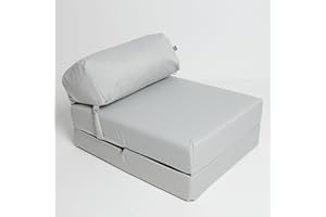 Maxus Sports Z Bed Buckle Style Futon Single Folding Chair Bed for Adults Children Sleepover Water Resistant Zipped Removable Cover Quality Foam Light Weight and Comfy (Silver)