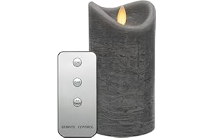TRONJE Ø8x15cm LED Candela a Batteria con Timer e Telecomando - Durata Luce 80 Giorni - Candela di Vera Cera con Fiamma Realistica - Grigio Rustico