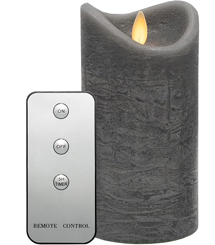 Relaxdays LED Kerzen 4er Set – Echtwachs, Hellgrau, Mit Rillen, Flackernde Warmweiße Flamme, 13x7,5 Cm, Batteriebetrieben (3x AAA), Flammenlos, Sicher Für Kinder & Haustiere