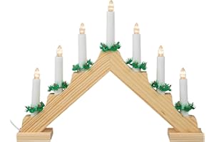 Idena 8582088 - Bougeoir de l'Avent LED en bois de couleur naturelle avec 7 bougies LED blanc chaud, avec ampoule de rechange, câble de connexion avec interrupteur, décoration pour Noël, Avent